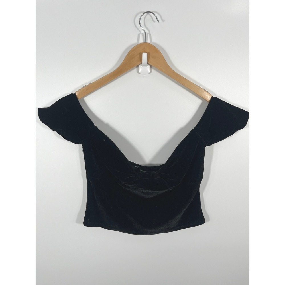 Womens Babydoll Flutter Sleeve Top L Black‎ Velvet Whimsigoth Dark Fairy Grunge